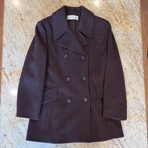 Vintage Jones New York 100% Wool Double Breasted Pea Coat – Chocolate Brown
